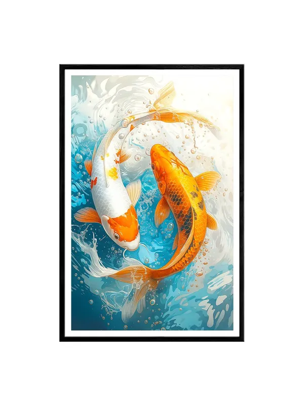 Koi_Fish_Splash_Art_Canvas_-_24x36_Box_Fiber_Frame_|_White_&_Orange_Duo_in_Motion_|_Water_Energy_Painting_|_Zen_Yin_Yang_Decor_BLF24360924