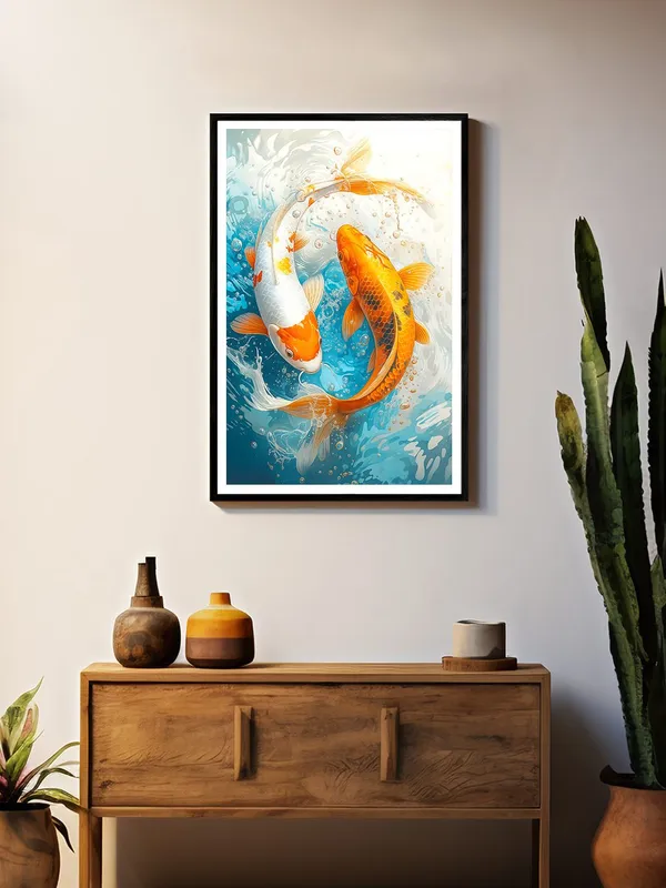 Koi_Fish_Splash_Art_Canvas_-_24x36_Box_Fiber_Frame_|_White_&_Orange_Duo_in_Motion_|_Water_Energy_Painting_|_Zen_Yin_Yang_Decor_BLF24360924