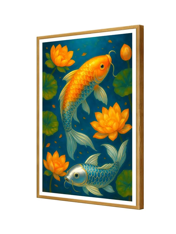 Golden_&_Silver_Koi_Fish_Lotus_Pond_Canvas_-_24x36_Box_Fiber_Frame_|_Tranquil_Zen_Art_|_Dual_Fish_and_Floral_Nature_Scene_GOF24360920