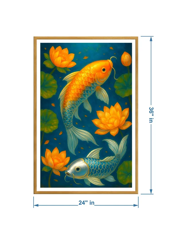 Golden_&_Silver_Koi_Fish_Lotus_Pond_Canvas_-_24x36_Box_Fiber_Frame_|_Tranquil_Zen_Art_|_Dual_Fish_and_Floral_Nature_Scene_GOF24360920