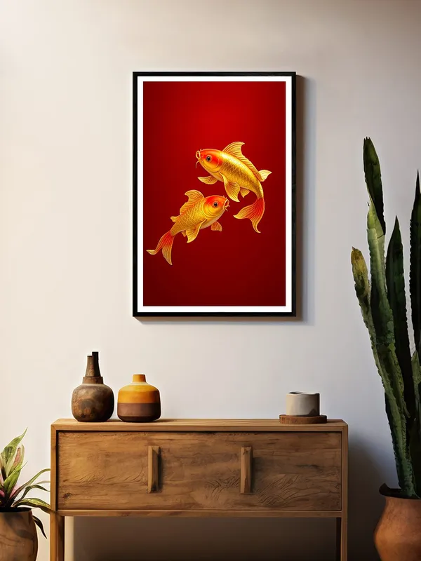 Twin_Golden_Koi_on_Red_Background_|_Box_Fiber_Canvas_Painting_Frame_|_24x36_|_Feng_Shui_Fish_Wall_Art_for_Luck_&_Love_BLF24360931