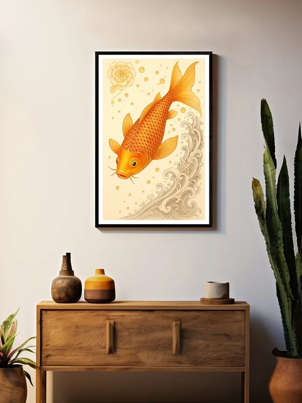 Golden_Koi_with_Waves_Canvas_-_24x36_Box_Fiber_Frame_|_Beige_Minimal_Art_|_Japanese_Style_Fish_Painting_|_Zen_Prosperity_Decor_BLF24360921