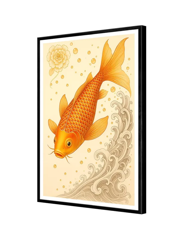 Golden_Koi_with_Waves_Canvas_-_24x36_Box_Fiber_Frame_|_Beige_Minimal_Art_|_Japanese_Style_Fish_Painting_|_Zen_Prosperity_Decor_BLF24360921