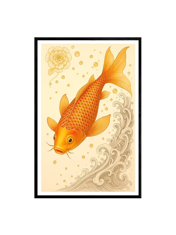 Golden_Koi_with_Waves_Canvas_-_24x36_Box_Fiber_Frame_|_Beige_Minimal_Art_|_Japanese_Style_Fish_Painting_|_Zen_Prosperity_Decor_BLF24360921
