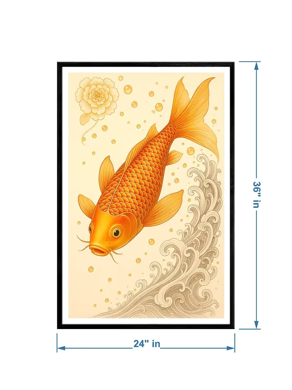 Golden_Koi_with_Waves_Canvas_-_24x36_Box_Fiber_Frame_|_Beige_Minimal_Art_|_Japanese_Style_Fish_Painting_|_Zen_Prosperity_Decor_BLF24360921