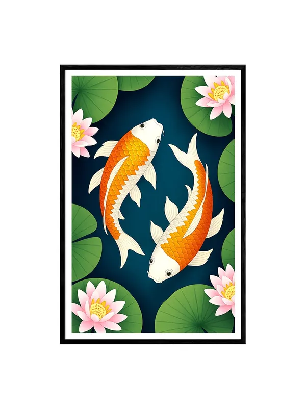 Cartoon-Style_Koi_with_Lotuses_|_Box_Fiber_Canvas_Frame_|_24x36_|_Cute_Modern_Asian_Wall_Art_BLF24360944