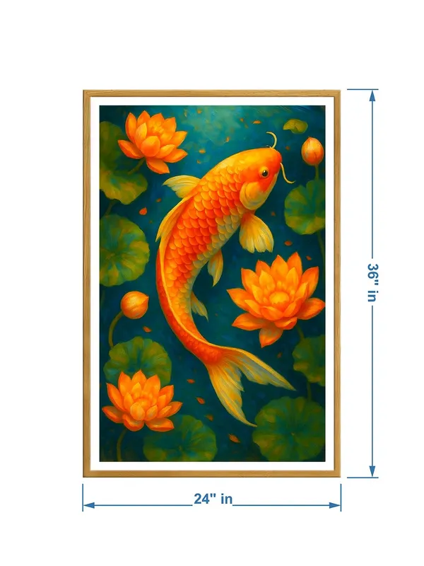 Golden_Koi_Fish_with_Lotus_Flowers_-_24x36_Box_Fiber_Canvas_|_Blue_Pond_Scene_|_Zen_Tranquility_Painting_|_Nature-Inspired_Decor_GOF24360919