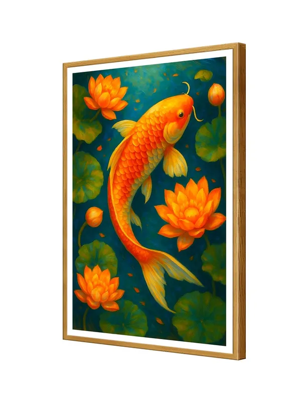 Golden_Koi_Fish_with_Lotus_Flowers_-_24x36_Box_Fiber_Canvas_|_Blue_Pond_Scene_|_Zen_Tranquility_Painting_|_Nature-Inspired_Decor_GOF24360919