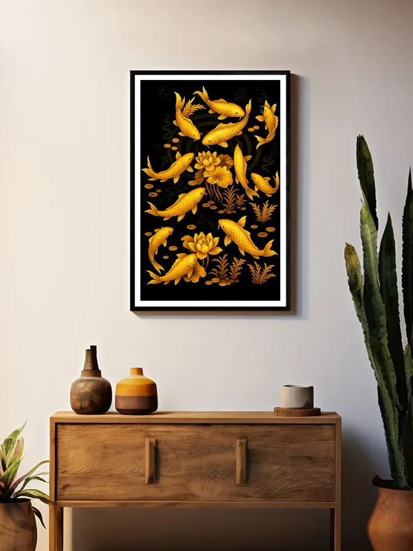 Golden_Koi_Fish_with_Lotus_Pond_Box_Fiber_Canvas_Painting_Frame_-_24X36_Inch_Wall_Art_for_Living_Room,_Bedroom,_Office_|_Feng_Shui_Art_|_Vastu_Positive_Energy_Decor_BLF24360881