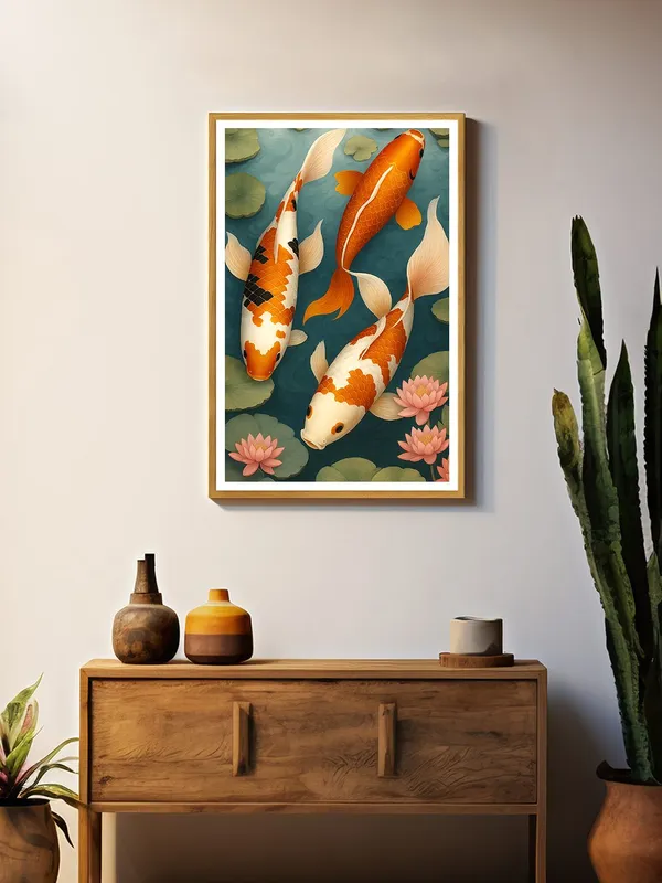 Three_Koi_Among_Lily_Pads_|_Box_Fiber_Canvas_Frame_|_24x36_|_Serene_Traditional_Pond_Scene_Wall_Art_GOF24360939