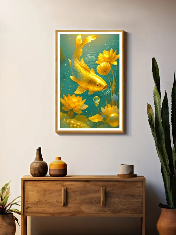 Golden_Koi_Amid_Lotus_Flowers_|_Box_Fiber_Canvas_Frame_|_24x36_|_Peaceful_Nature-Inspired_Wall_Decor_GOF24360929