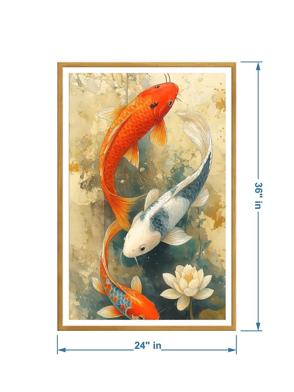Traditional_Japanese_Koi_Painting_-_24x36_Box_Fiber_Canvas_Frame_|_Lotus_Pond_Scene_|_Watercolor-Inspired_Wall_Art_|_Tranquil_Home_Decor_GOF24360904