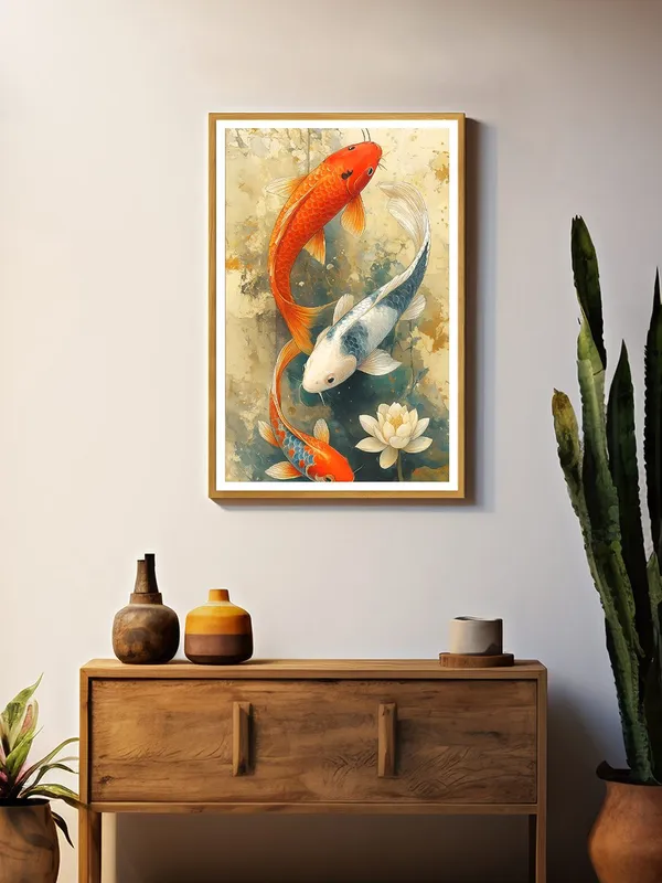 Traditional_Japanese_Koi_Painting_-_24x36_Box_Fiber_Canvas_Frame_|_Lotus_Pond_Scene_|_Watercolor-Inspired_Wall_Art_|_Tranquil_Home_Decor_GOF24360904