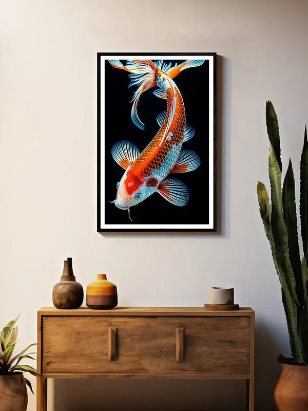 Box_Fiber_Canvas_Painting_Frame_-_High_Definition_Red_and_Blue_Koi_Fish_on_Black_24x36_|_Modern_Japanese_Fish_Wall_Art_BLF24360861