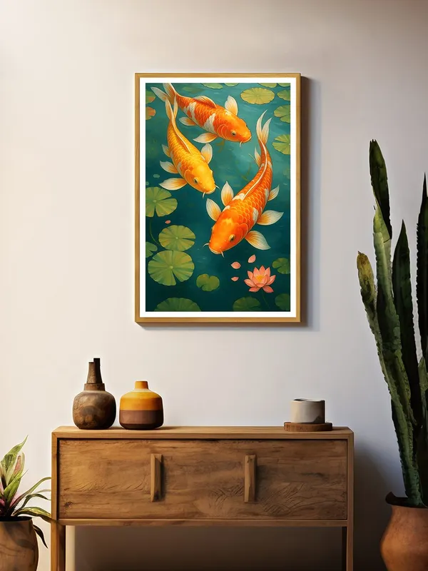 Serene_Orange_Koi_Fish_with_Lily_Pads_Canvas_Painting_in_Box_Fiber_Frame_-_24X36_Inch_|_Feng_Shui_Peaceful_Pond_Wall_Art_|_Nature-Inspired_Decor_GOF24360885