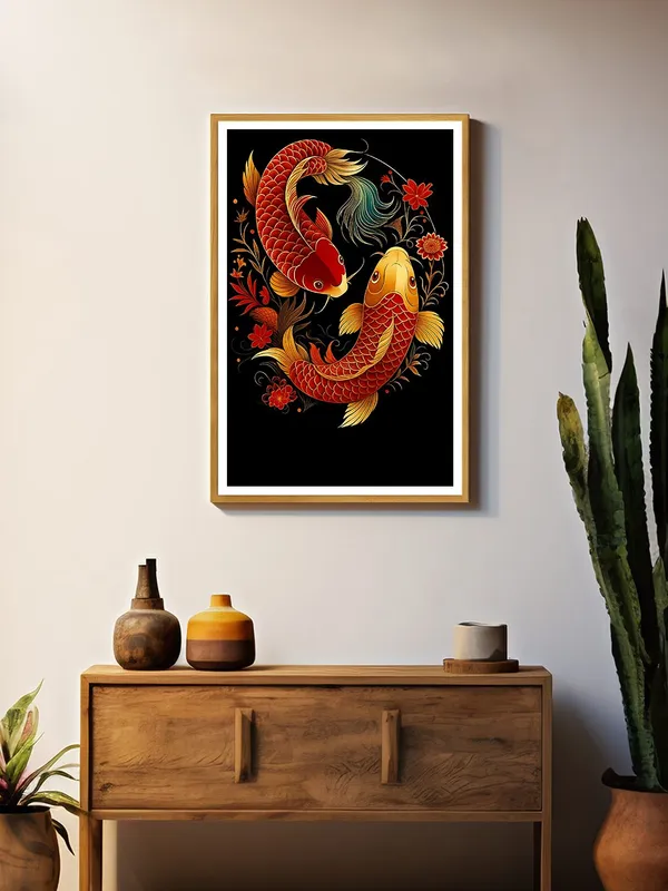 Floral_Red_&_Gold_Koi_Fish_Canvas_-_24x36_Box_Fiber_Frame_|_Japanese_Tattoo_Art_Style_|_Elegant_Black_Background_Decor_|_Feng_Shui_Symbolism_GOF24360914