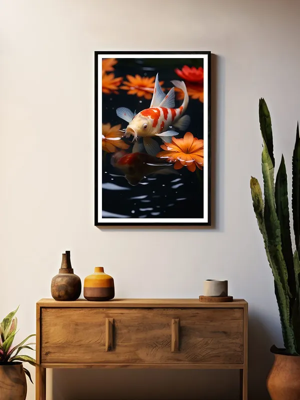 Realistic_Koi_Fish_with_Lotus_Flowers_-_24x36_Box_Fiber_Canvas_|_Photoreal_Pond_Art_|_Nature-Inspired_Tranquil_Wall_Decor_BLF24360915