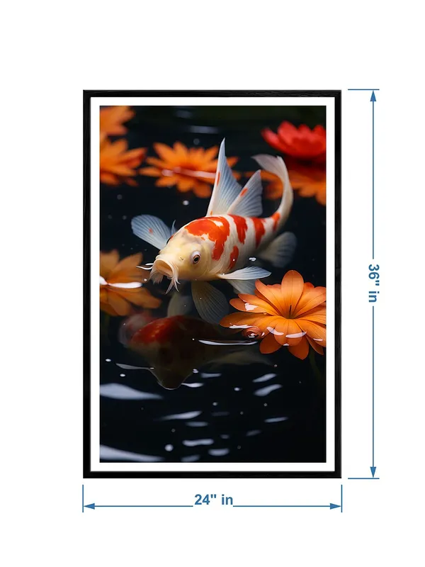 Realistic_Koi_Fish_with_Lotus_Flowers_-_24x36_Box_Fiber_Canvas_|_Photoreal_Pond_Art_|_Nature-Inspired_Tranquil_Wall_Decor_BLF24360915