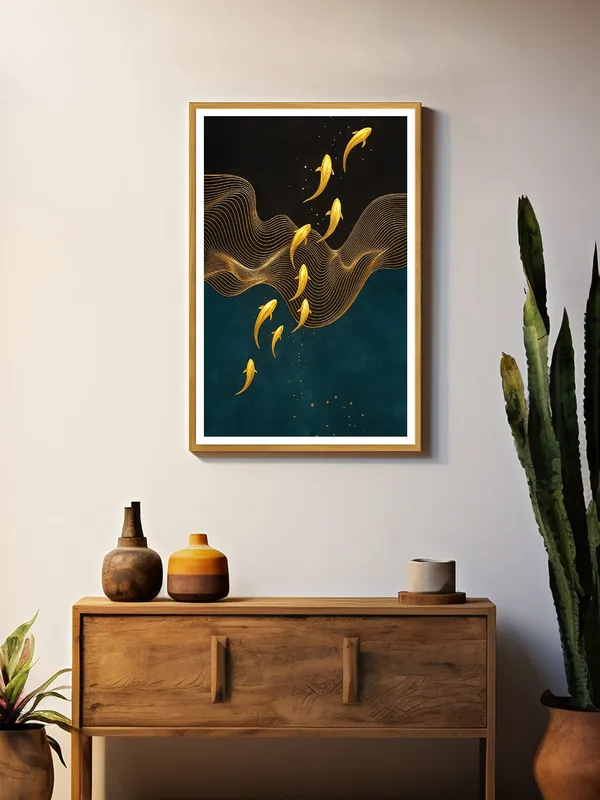 Abstract_Golden_Koi_Fish_Flowing_in_Waves_Box_Fiber_Canvas_Frame_-_24X36_Inch_Painting_|_Modern_Art_Wall_Decor_|_Elegant_Minimalist_Fish_Design_GOF24360884