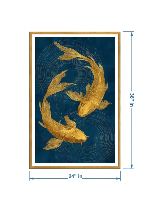 Gold_Textured_Koi_on_Blue_Canvas_Swirls_|_Box_Fiber_Canvas_Frame_|_24x36_|_Rich_Decorative_Fish_Art_GOF24360937