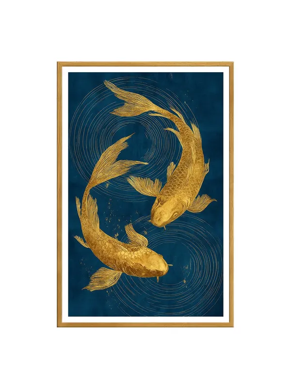 Gold_Textured_Koi_on_Blue_Canvas_Swirls_|_Box_Fiber_Canvas_Frame_|_24x36_|_Rich_Decorative_Fish_Art_GOF24360937