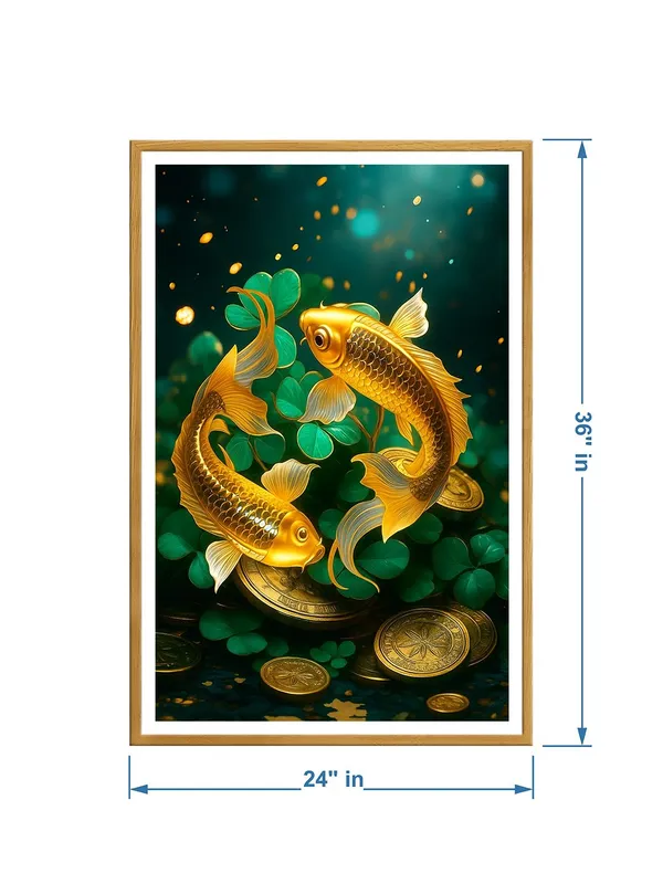 Golden_Koi_with_Lucky_Coins_&_Clover_|_Box_Fiber_Canvas_Frame_|_24x36_|_Prosperity_Feng_Shui_Wall_Art_GOF24360943