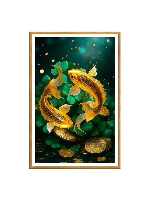 Golden_Koi_with_Lucky_Coins_&_Clover_|_Box_Fiber_Canvas_Frame_|_24x36_|_Prosperity_Feng_Shui_Wall_Art_GOF24360943