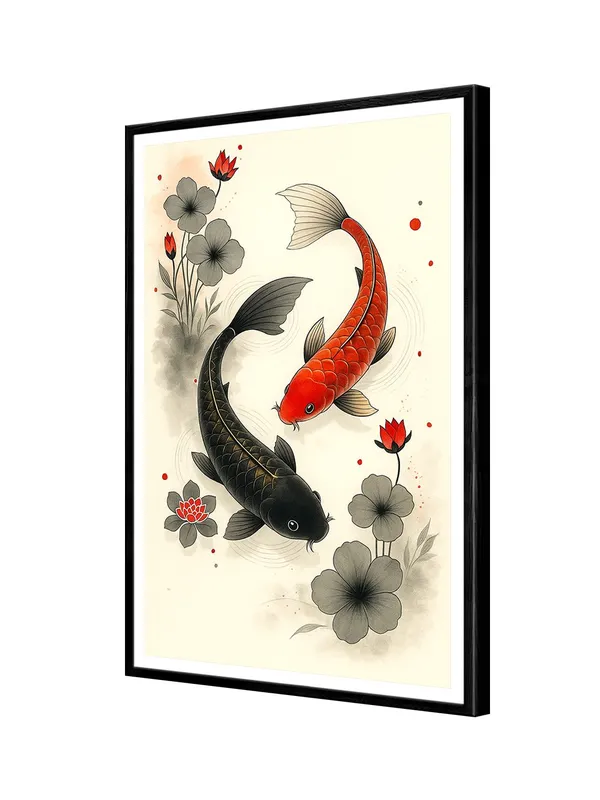 Yin_Yang_Koi_Fish_Canvas_Art_-_24x36_Box_Fiber_Frame_|_Red_&_Black_Minimalist_Style_|_Zen_Harmony_Painting_|_Japanese_Ink_Wall_Decor_BLF24360907