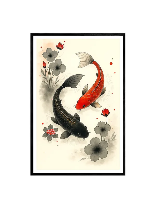 Yin_Yang_Koi_Fish_Canvas_Art_-_24x36_Box_Fiber_Frame_|_Red_&_Black_Minimalist_Style_|_Zen_Harmony_Painting_|_Japanese_Ink_Wall_Decor_BLF24360907