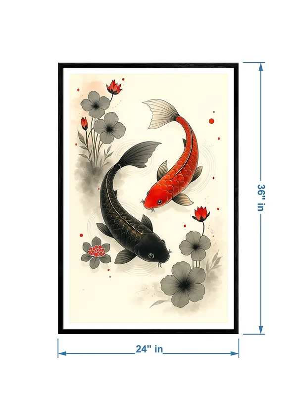 Yin_Yang_Koi_Fish_Canvas_Art_-_24x36_Box_Fiber_Frame_|_Red_&_Black_Minimalist_Style_|_Zen_Harmony_Painting_|_Japanese_Ink_Wall_Decor_BLF24360907
