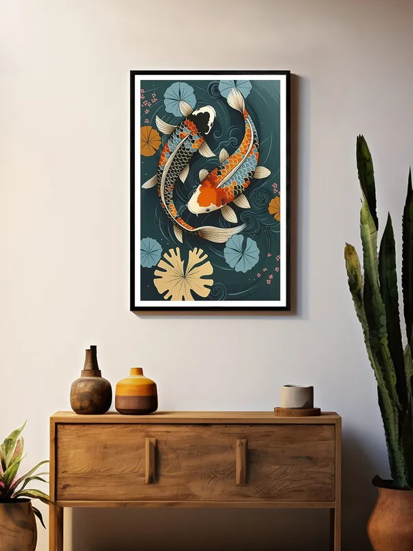 Yin-Yang_Koi_Pair_in_Lotus_Pond_|_Box_Fiber_Canvas_Frame_|_24x36_|_Harmonious_Traditional_Art_BLF24360930