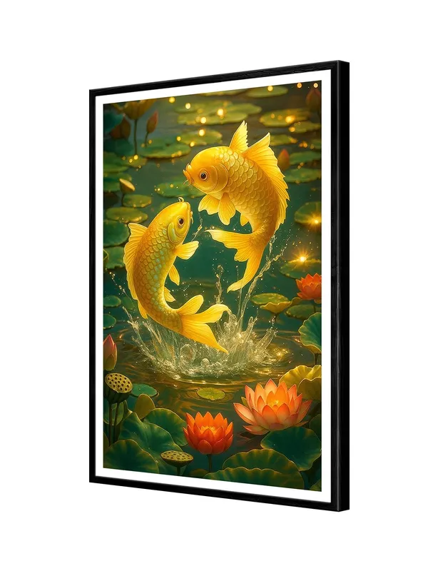 Golden_Koi_Jumping_in_Lotus_Pond_|_Box_Fiber_Canvas_Frame_|_24x36_|_Vibrant_Wealth_&_Harmony_Art_BLF24360942