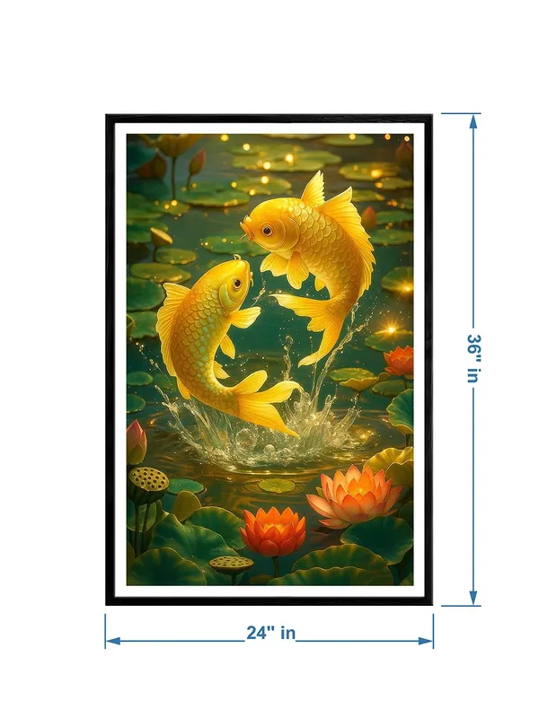 Golden_Koi_Jumping_in_Lotus_Pond_|_Box_Fiber_Canvas_Frame_|_24x36_|_Vibrant_Wealth_&_Harmony_Art_BLF24360942
