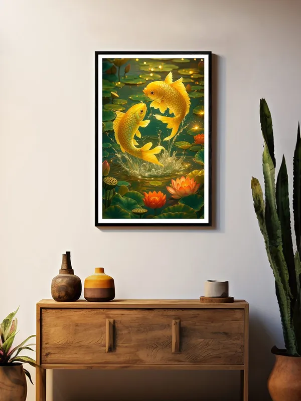 Golden_Koi_Jumping_in_Lotus_Pond_|_Box_Fiber_Canvas_Frame_|_24x36_|_Vibrant_Wealth_&_Harmony_Art_BLF24360942