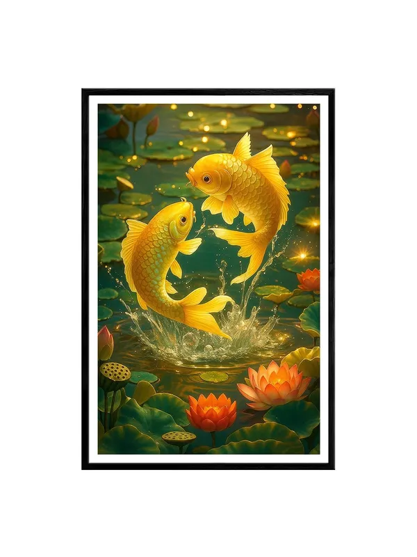 Golden_Koi_Jumping_in_Lotus_Pond_|_Box_Fiber_Canvas_Frame_|_24x36_|_Vibrant_Wealth_&_Harmony_Art_BLF24360942