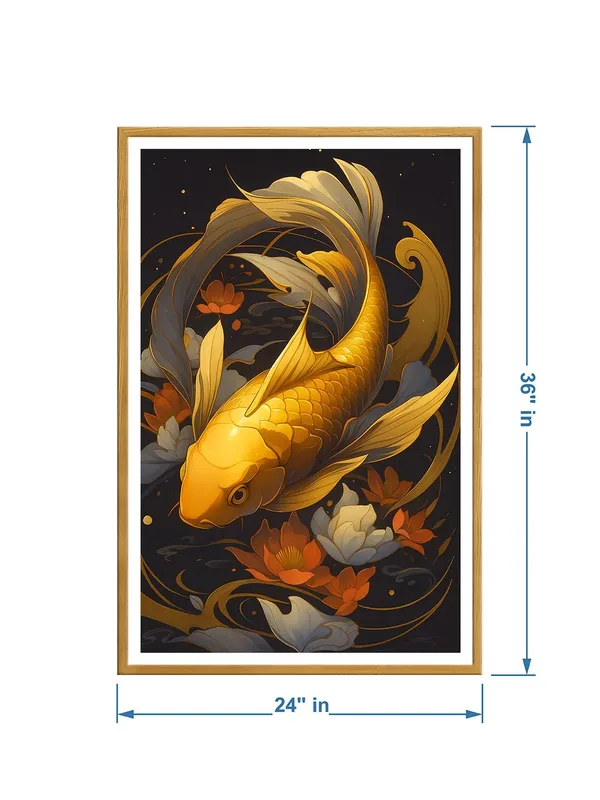 Floral_Golden_Koi_Swimming_Through_Lotus_|_Box_Fiber_Canvas_Frame_|_24x36_|_Elegant_Nature-Inspired_Wall_Art_GOF24360933