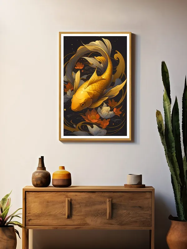 Floral_Golden_Koi_Swimming_Through_Lotus_|_Box_Fiber_Canvas_Frame_|_24x36_|_Elegant_Nature-Inspired_Wall_Art_GOF24360933