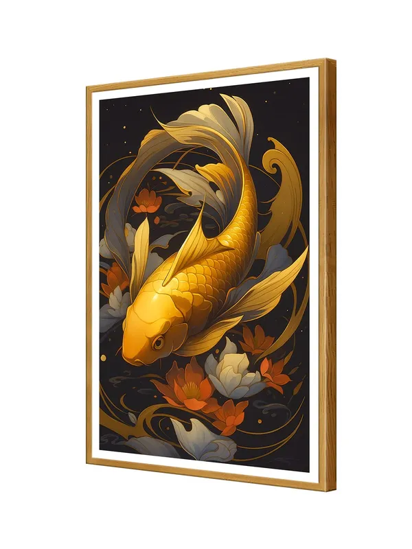Floral_Golden_Koi_Swimming_Through_Lotus_|_Box_Fiber_Canvas_Frame_|_24x36_|_Elegant_Nature-Inspired_Wall_Art_GOF24360933