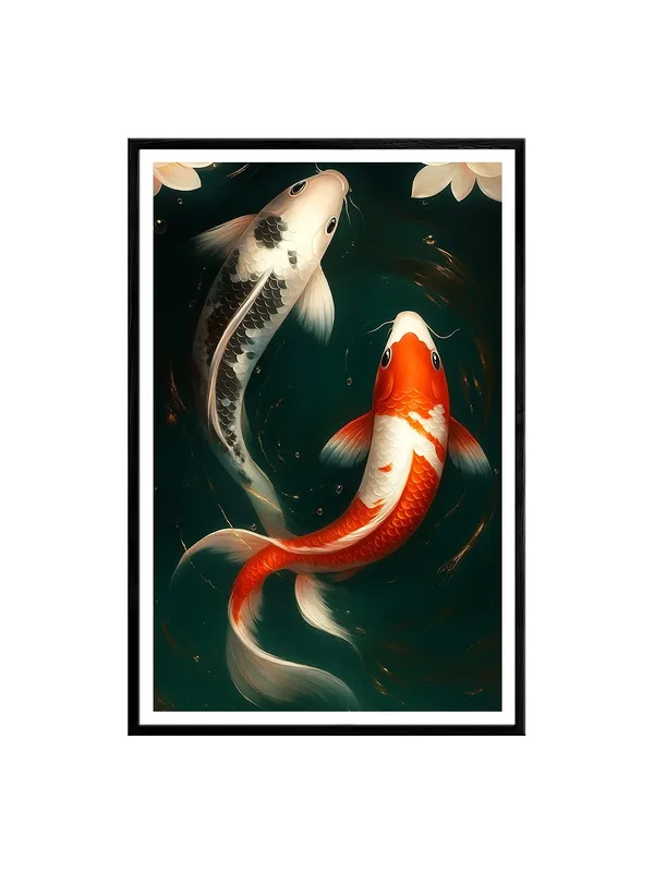 Yin_Yang_Koi_Fish_Canvas_-_24x36_Box_Fiber_Painting_|_Red_&_Black_Harmony_Wall_Art_|_Lotus_Petal_Accent_|_Spiritual_Zen_Decor_BLF24360917