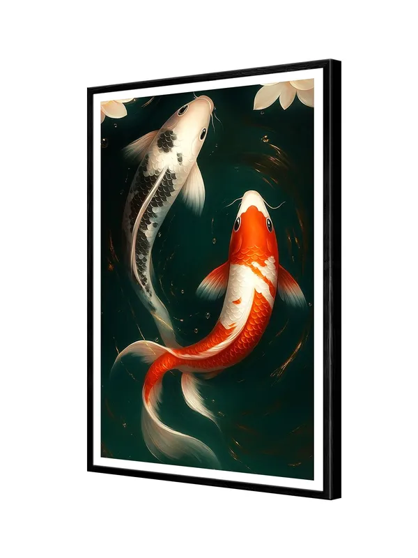 Yin_Yang_Koi_Fish_Canvas_-_24x36_Box_Fiber_Painting_|_Red_&_Black_Harmony_Wall_Art_|_Lotus_Petal_Accent_|_Spiritual_Zen_Decor_BLF24360917