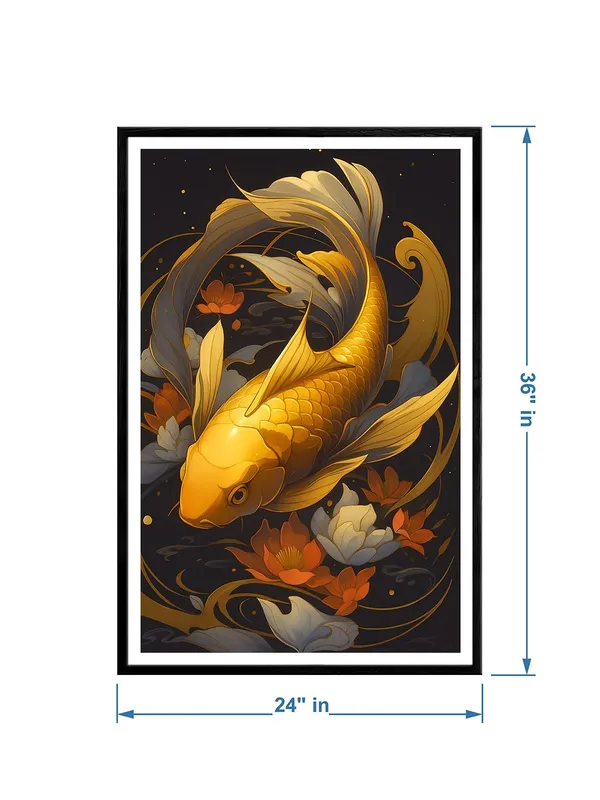 Floral_Golden_Koi_Swimming_Through_Lotus_|_Box_Fiber_Canvas_Frame_|_24x36_|_Elegant_Nature-Inspired_Wall_Art_BLF24360933