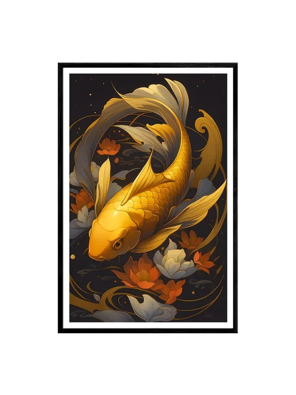 Floral_Golden_Koi_Swimming_Through_Lotus_|_Box_Fiber_Canvas_Frame_|_24x36_|_Elegant_Nature-Inspired_Wall_Art_BLF24360933