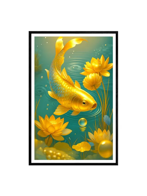 Golden_Koi_Amid_Lotus_Flowers_|_Box_Fiber_Canvas_Frame_|_24x36_|_Peaceful_Nature-Inspired_Wall_Decor_BLF24360929