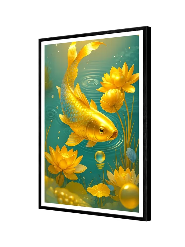 Golden_Koi_Amid_Lotus_Flowers_|_Box_Fiber_Canvas_Frame_|_24x36_|_Peaceful_Nature-Inspired_Wall_Decor_BLF24360929