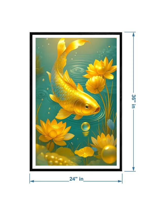 Golden_Koi_Amid_Lotus_Flowers_|_Box_Fiber_Canvas_Frame_|_24x36_|_Peaceful_Nature-Inspired_Wall_Decor_BLF24360929