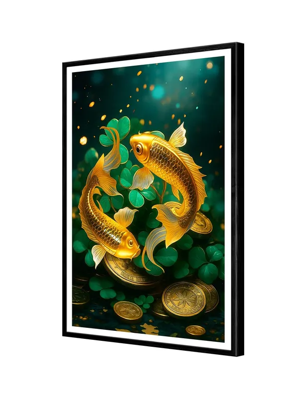 Golden_Koi_with_Lucky_Coins_&_Clover_|_Box_Fiber_Canvas_Frame_|_24x36_|_Prosperity_Feng_Shui_Wall_Art_BLF24360943