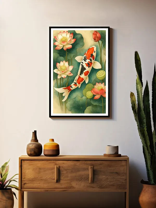 Box_Fiber_Canvas_Painting_Frame_24x36_-_Tricolor_Koi_Fish_with_Lotus_Flowers_|_Nature-Inspired_Wall_Decor_BLF24360887