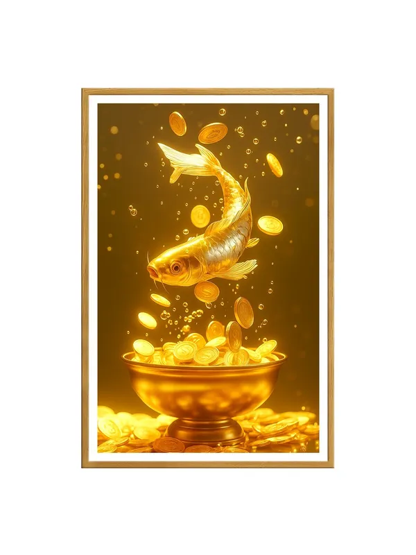 Lucky_Golden_Fish_Jumping_into_Wealth_Bowl_Box_Fiber_Canvas_Painting_-_24X36_Inch_Frame_|_Prosperity_Feng_Shui_Wall_Art_|_Gold_Coin_Modern_Decor_GOF24360882