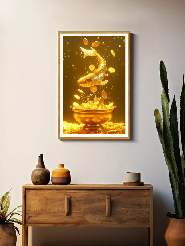 Lucky_Golden_Fish_Jumping_into_Wealth_Bowl_Box_Fiber_Canvas_Painting_-_24X36_Inch_Frame_|_Prosperity_Feng_Shui_Wall_Art_|_Gold_Coin_Modern_Decor_GOF24360882