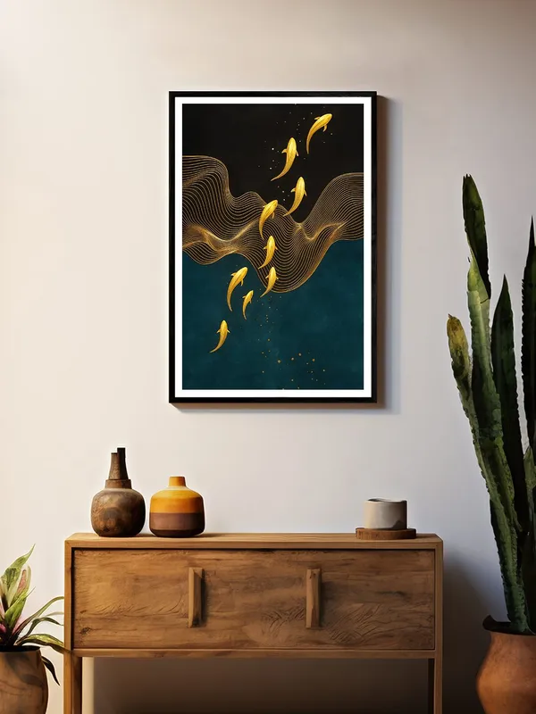 Abstract_Golden_Koi_Fish_Flowing_in_Waves_Box_Fiber_Canvas_Frame_-_24X36_Inch_Painting_|_Modern_Art_Wall_Decor_|_Elegant_Minimalist_Fish_Design_BLF24360884